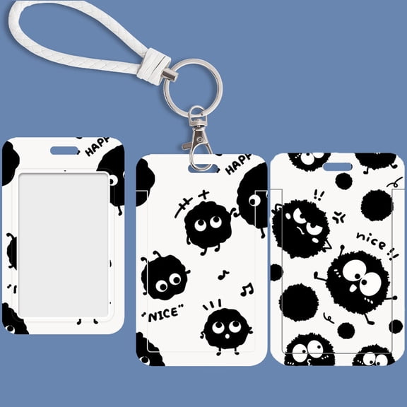 ID Card Badge Holder Keychain, Cute Soot Sprite Design, Slide Open with ID Window,2 Pack, 4.33 x 2.67 Inch