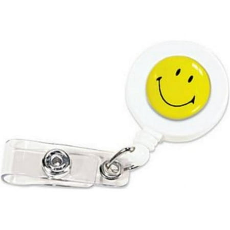 SICURIX ID Badge Reels Smiley Face Round Belt Clip Strap Hexagonal Tub Display of 48 WHITE (68809)