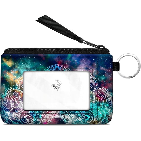 ID Case Wallet  with Clear ID Window Zipper Cute  Purse for Women Water Resistant Small  Pouch-Mandala Nebula  Wallet