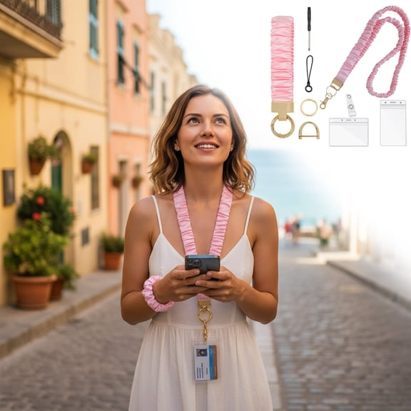 ID Holder For ID Badges Cute Stretchy Lanyards, Scrunchie Lanyard with ID Holder for ID Badges - Cute Stretchy Lanyards for Teachers Women
