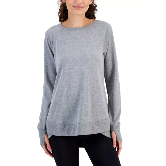 ID Ideology Active Butter French-Terry Long-Sleeve Thumbhole Tunic Top,Stormy XS