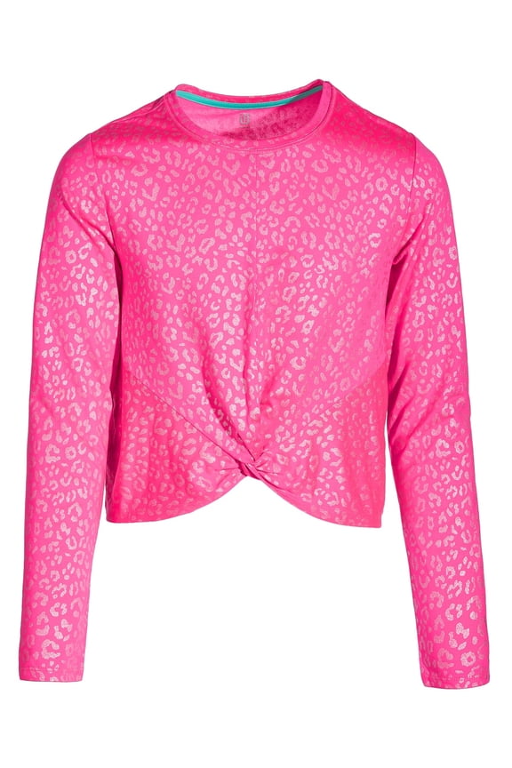 ID Ideology Big Girls Leopard-Print Twist Long-Sleeve T-Shirt,  - Molten Pink