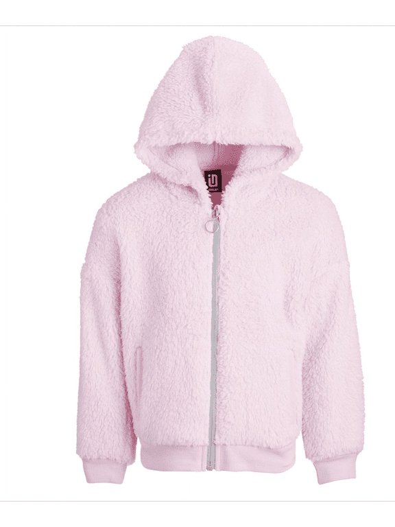 ID Ideology Big Girls Solid Faux-Sherpa Hooded Jacket-Pink Lavender
