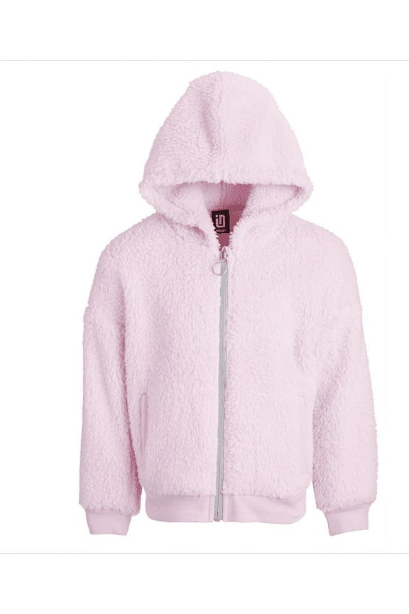 ID Ideology Big Girls Solid Faux-Sherpa Hooded Jacket-Pink Lavender