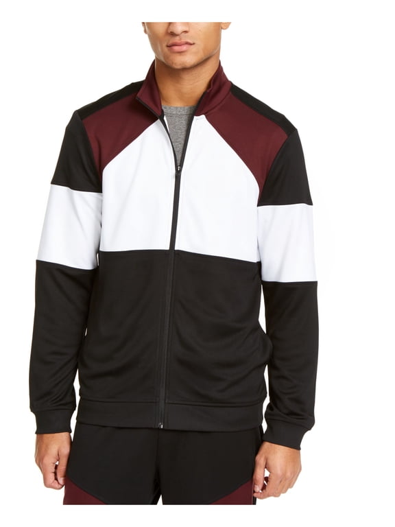 Mens Burgundy Color Block Zip Up Jacket XXL