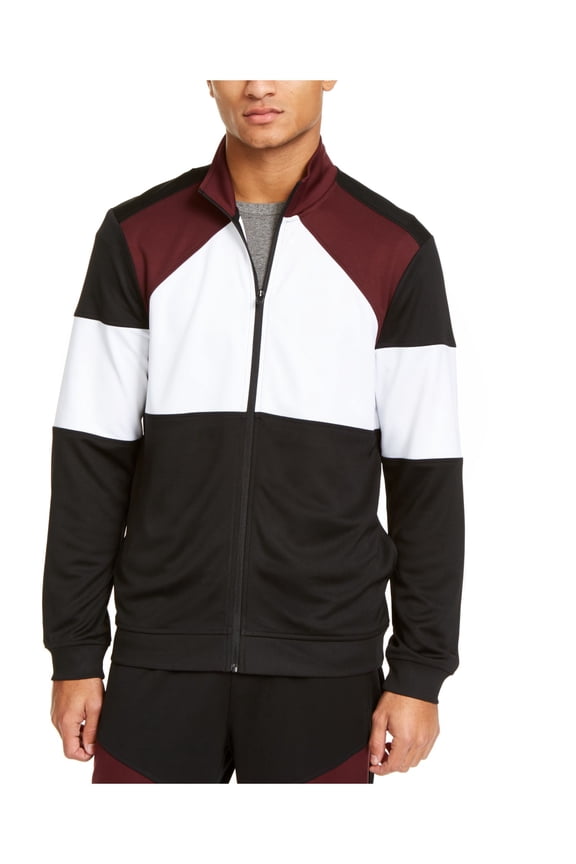 Mens Burgundy Color Block Zip Up Jacket XXL