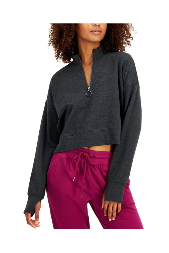 ID Ideology Performance Womens Quarter Zip Crop Top Charcoal 2XL