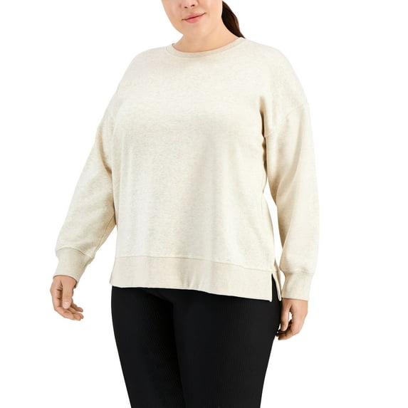 ID Ideology Plus Size Solid Crewneck Sweatshirt Light Sand Heather 2X