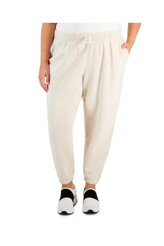ID Ideology Plus Size Solid Fleece Jogger Pants Sand Heather 3X