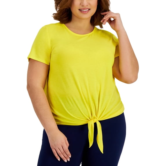 ID Ideology Plus Size Tie Front T-Shirt Bold Lemon 4X