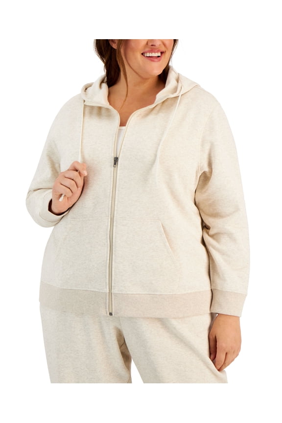 ID Ideology Plus Size Zip Front Hooded Jacket Light Sand Heather 2X