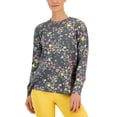 thumbnail image 1 of ID Ideology Women's Active Pansy Print Side Slit Relaxed Crewneck Sweatshirt Gray Size X-Large, 1 of 3
