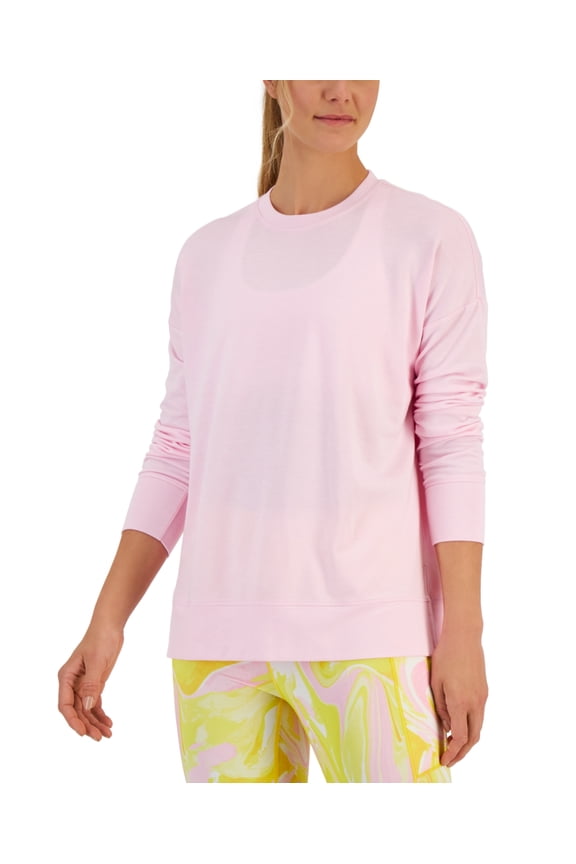 ID Ideology Womens Active Solid Crewneck Top Pink Heart L