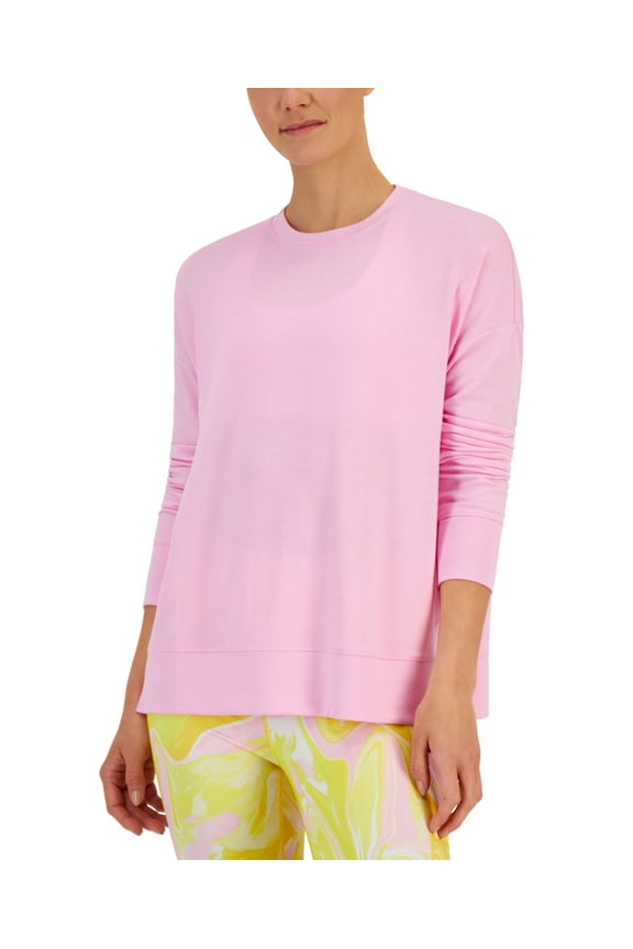 ID Ideology Womens Active Solid Crewneck Top Pink Stone M