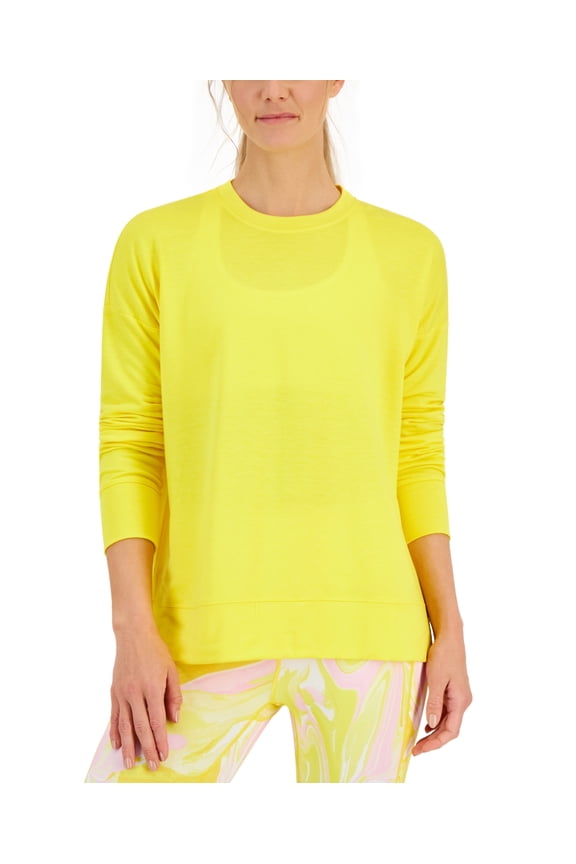 ID Ideology Women's Active Solid Crewneck Top Yellow Size M
