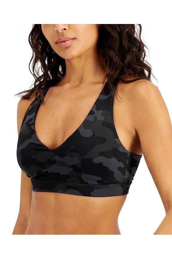 ID Ideology Womens Camo Print Low Impact Sports Bra Camo Deep Black 2XL