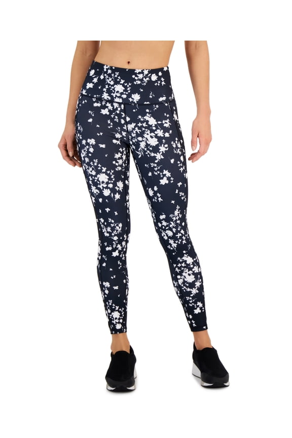 ID Ideology Womens Compression Floral Print Side Pocket 7/8 Leggings Pansy Poppyseed XS