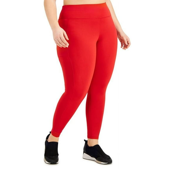 ID Ideology Women's Compression High Waist Side Pocket 7/8 Length Leggings Red Size 1X