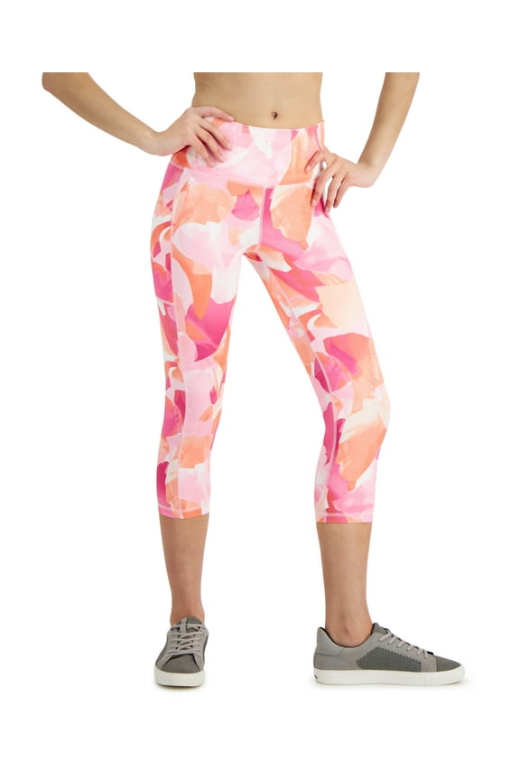 ID Ideology Women's Compression Petal Print Side Pocket Cropped Leggings Pink Size Small