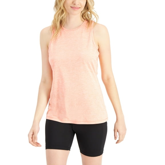 ID Ideology Womens Essentials Heathered Keyhole Back Tank Top Peach Echo L