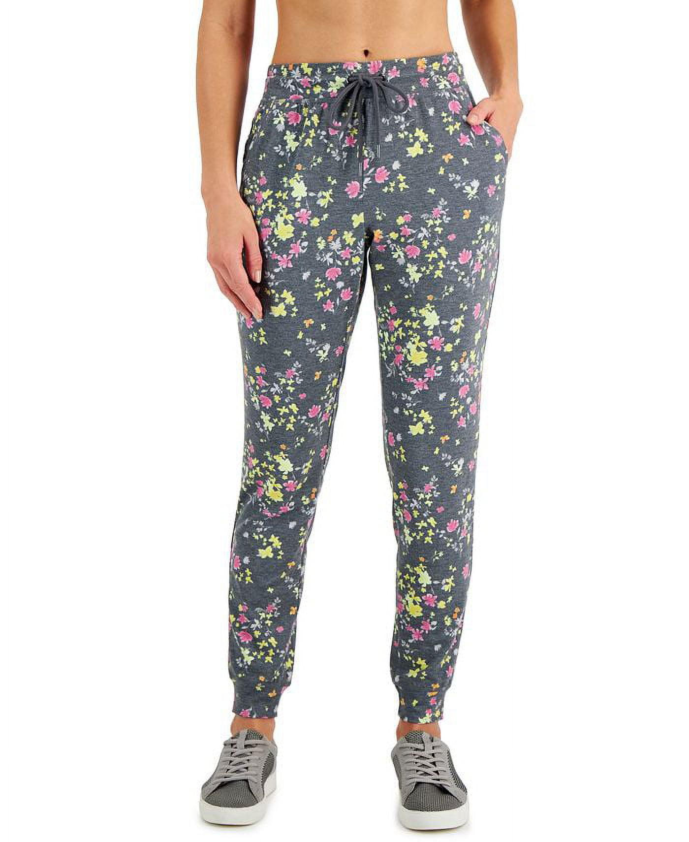 ID Ideology Womens Floral Print Pansy Slim Fit Drawstring Jogging Pants ...
