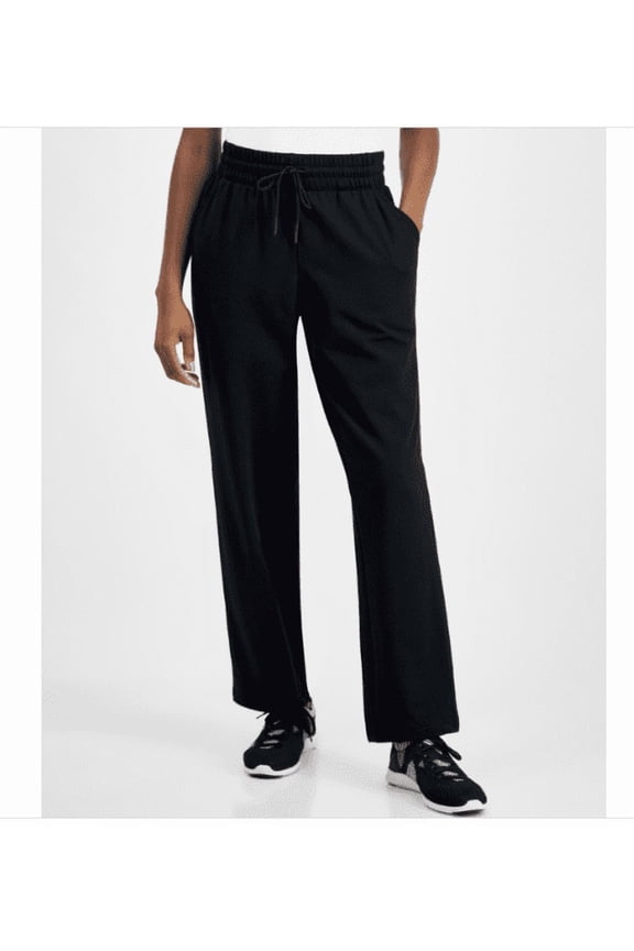 ID Ideology Women's High-Rise Straight-leg Fleece Sweatpants, Created for Macy's - Deep Black