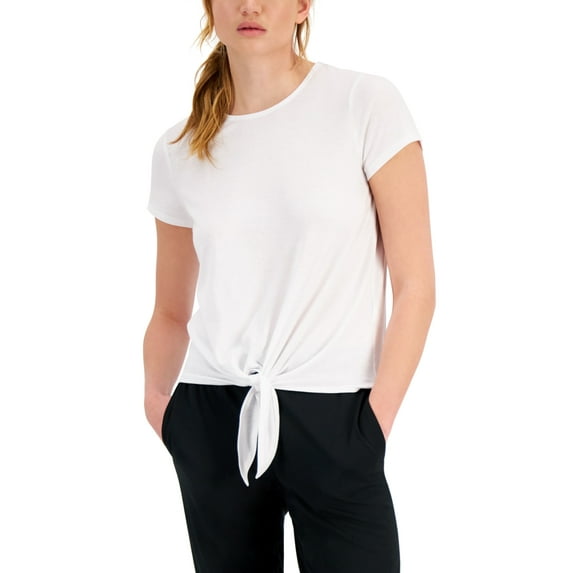 Ideology Women's T-Shirt Knot-Front Short Sleeve Crew Neck Top Casual Tee New