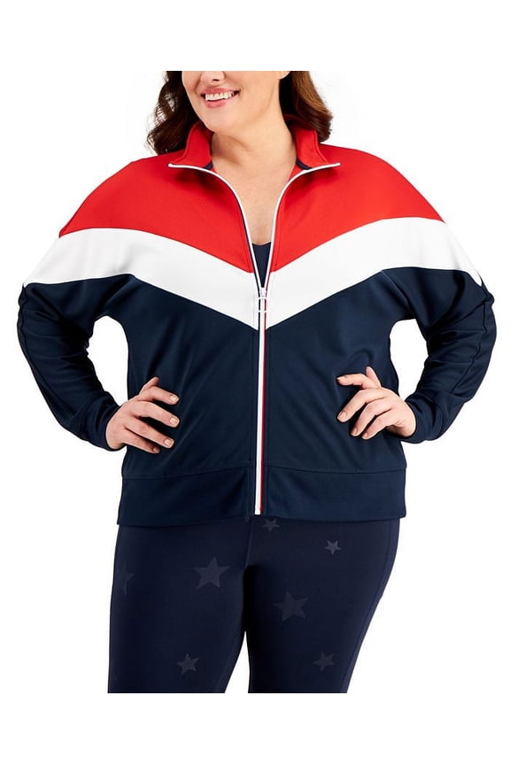 ID Ideology Women's Olympics Colorblock Zip Front Jacket Blue Size 1X