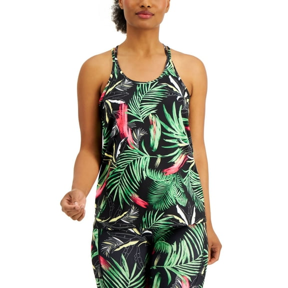 ID Ideology Women's Pastel Palms Strappy Tank Top Black Size XX-Large