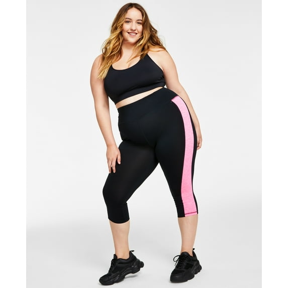 ID Ideology Women's Plus Colorblocked Capri Leggings Black Size Medium