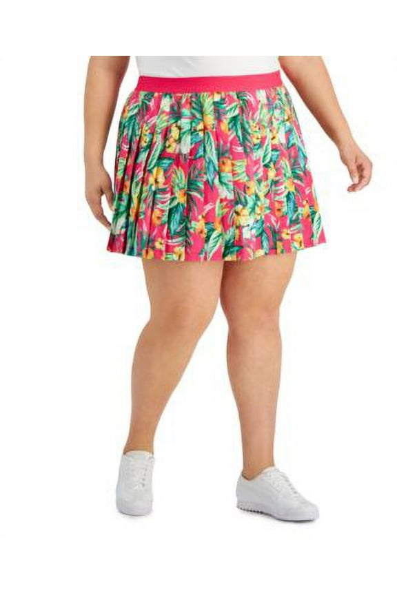 ID Ideology Women's Tropical Print Pleated Skort Pink Size 3X