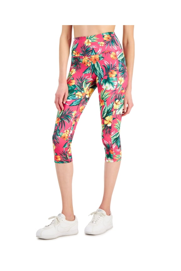 ID Ideology Womens Tropical Side Pocket Cropped Leggings True Fiery Pink M