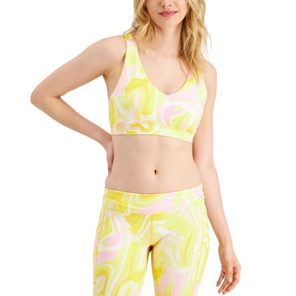 ID Ideology Women's Watercolor Whirl Low Impact Sports Bra Yellow Size Large