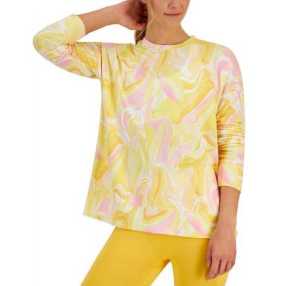 ID Ideology Women's Whirl Print Side Slit Relaxed Crewneck Sweatshirt Yellow Size X-Small