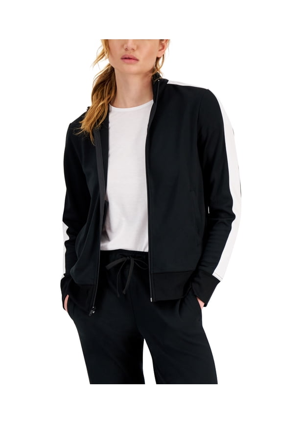 ID Ideology Womens Zip Striped Sleeve Track Jacket Black M