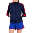 thumbnail image 1 of ID Ideology Women's Zip Striped Sleeve Track Jacket Blue Size Medium, 1 of 3