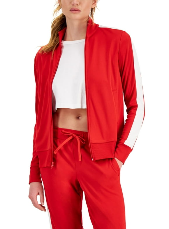 ID Ideology Women's Zip Striped Sleeve Track Jacket Red Size Medium