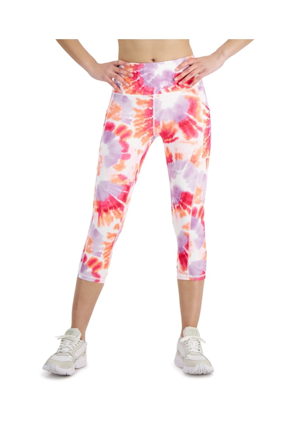 ID Ideology Womens Compression Dye Print Side Pocket Cropped Leggings Dye Peach PL