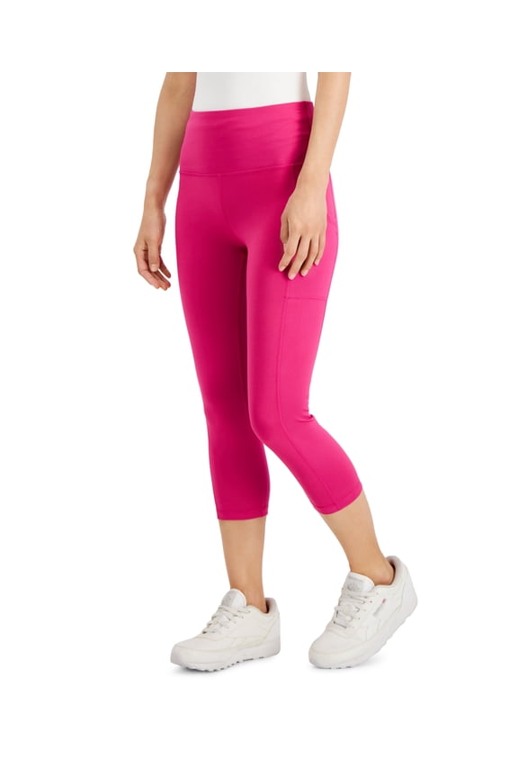 ID Ideology Womens Compression High Rise Side Pocket Cropped Leggings Berry Ice PS