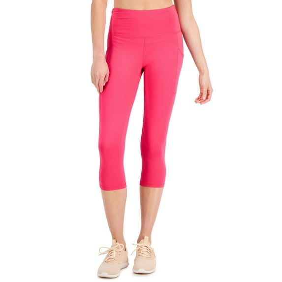 ID Ideology Womens Compression High Rise Side Pocket Cropped Leggings Fiery Pink S