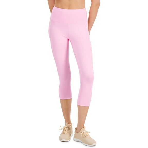 ID Ideology Womens Compression High Rise Side Pocket Cropped Leggings Pink Stone L