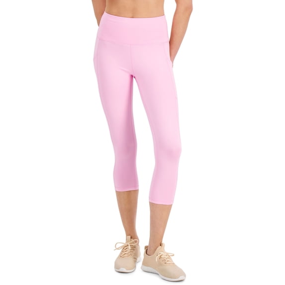ID Ideology Womens Compression High Rise Side Pocket Cropped Leggings Pink Stone L