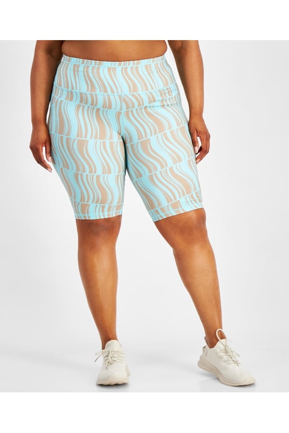 ID Ideology Womens Regular fit Athletic Compression Shorts 1X Blue Geometric