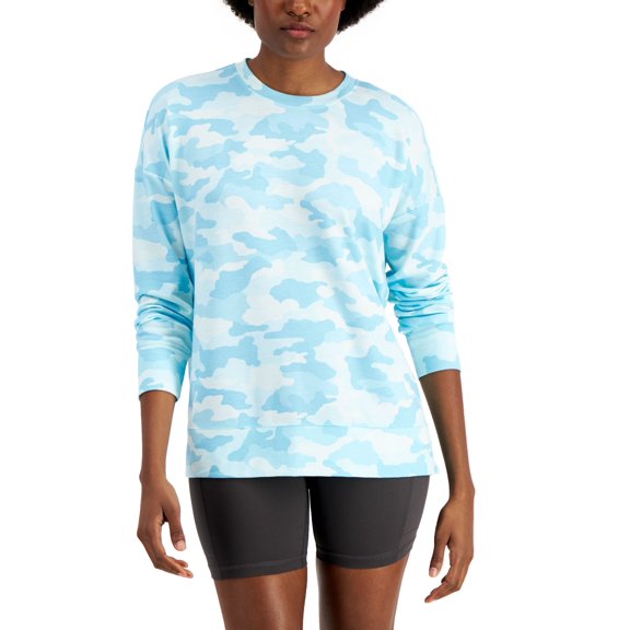 ID Ideology Womens Relaxed Camo Crewneck Pullover Aquatone XS