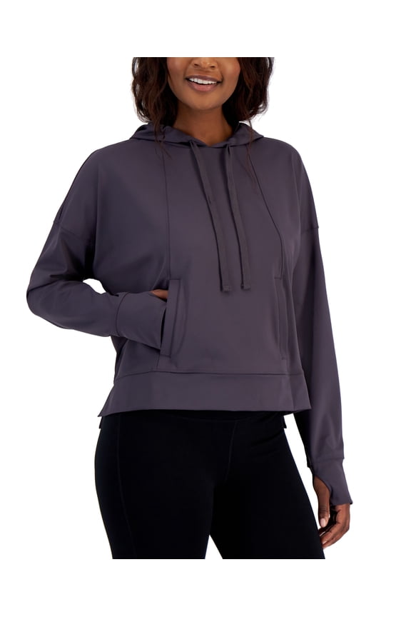ID Ideology Womens Relaxed Solid Techy Hoodie Deep Charcoal XL