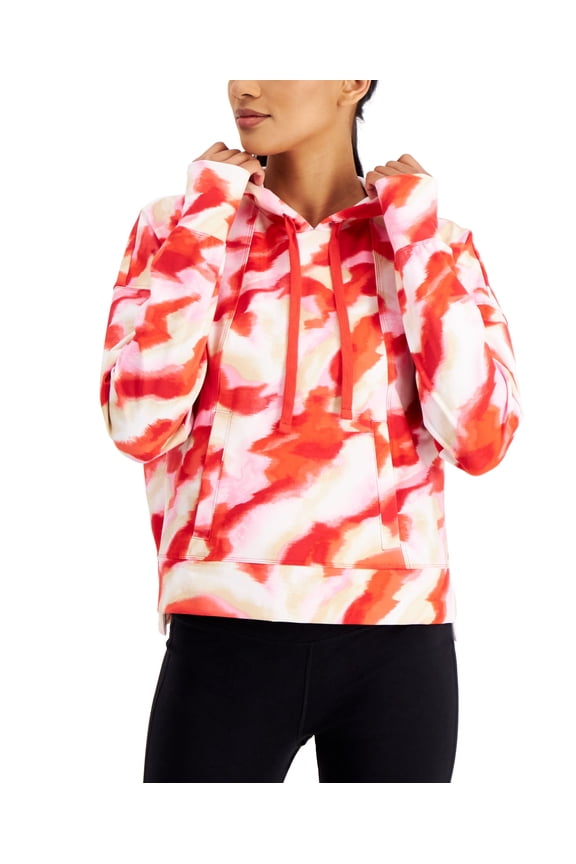 ID Ideology Womens Relaxed Twist Tech Printed Hoodie Twist Fiery Red L