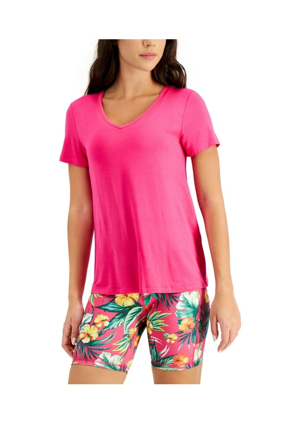 ID Ideology Womens V Neck T-Shirt Fiery Pink M