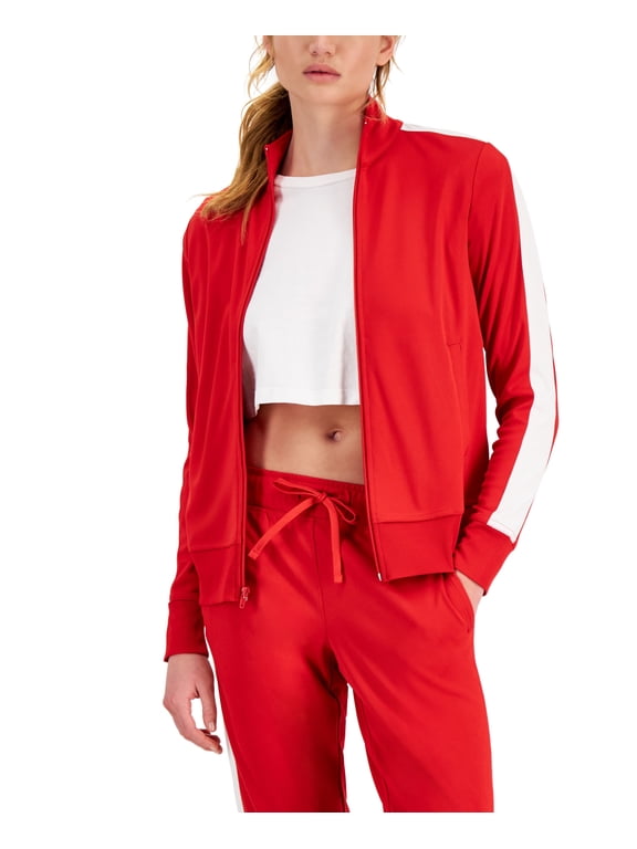 ID Ideology Womens Zip Striped Sleeve Track Jacket Licorice Red 2XL