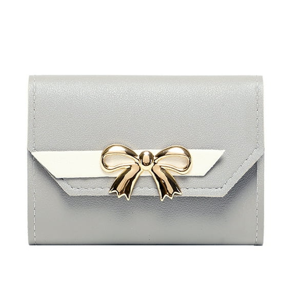 ID Short Wallet with Hit Color and Bow Tie Design Multifunctional Purse featuring Multiple Card Slots Clutch and Phone Bag for Women Grey,One Size