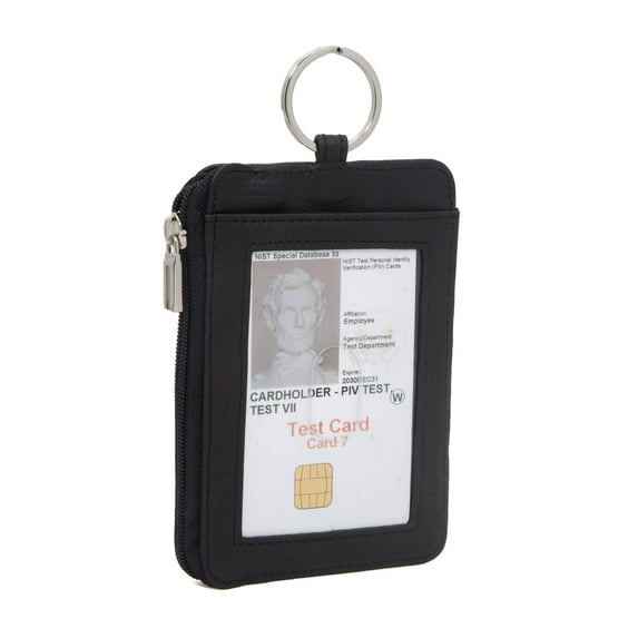 ID Stronghold RFID Blocking Leather Wallet with Double ID Key Ring for Unisex, Black
